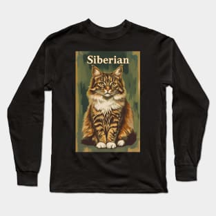 Siberian Cat Artistic Vintage Print Long Sleeve T-Shirt
